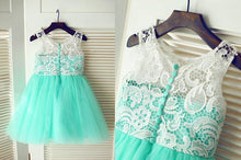 White Mint Tutus Short Lace Flower Girl Dresses with Buttons ASD010