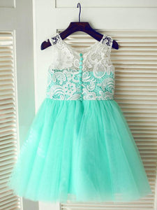 White Mint Tutus Short Lace Flower Girl Dresses with Buttons ASD010