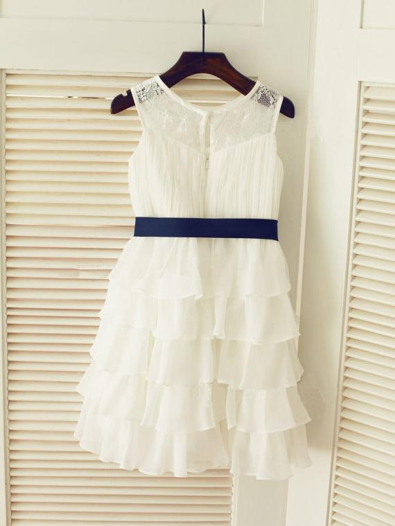 Chiffon Lace Short Flower Girl Dresses ASD014