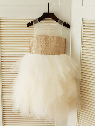 Golden Sequins Puffy Tutus Short Flower Girl Dresses ASD016