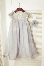 Dark Grey Lace Chiffon Flower Girl Dresses ASD017