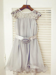 Dark Grey Lace Chiffon Flower Girl Dresses ASD017