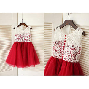 Short Lace Tulle Burgundy Flower Girl Dresses Cute Tutu Dress ASD022