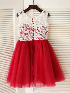 Short Lace Tulle Burgundy Flower Girl Dresses Cute Tutu Dress ASD022