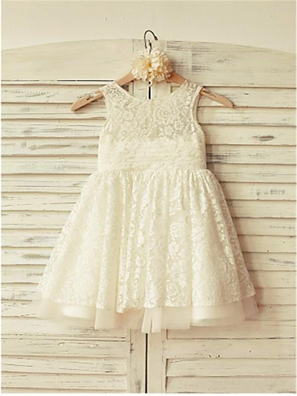 White Ivory Lace Flower Girl Dresses First Communion Dress ASD047