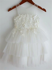 White Ivory Short Flower Girl Dress Tutus Tiered Skirt Baby Ball Gown ASD063