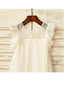 White Ivory Short Flower Girl Dress Holy First Communion Dresses ASD079