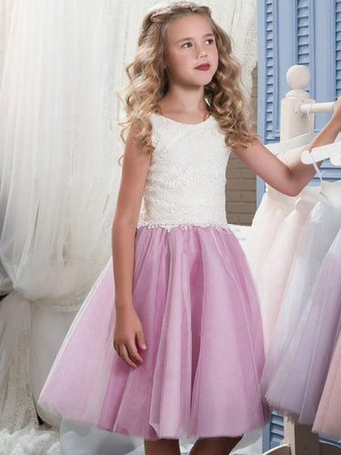 Knee Length Short Lace Tule Flower Girl Dresses Kids Ball Gown ASD087