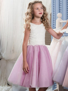 Knee Length Short Lace Tule Flower Girl Dresses Kids Ball Gown ASD087