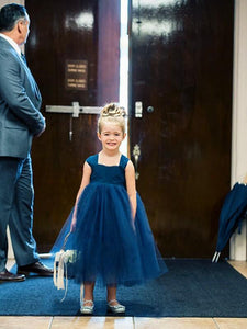 Navy Short Backless Flower Girl Dress Tutus with Big Bow Sash ASD088