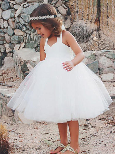 White Ivory Short Tulle Halter Flower Girl Dresses Kids Ball Gown ASD091