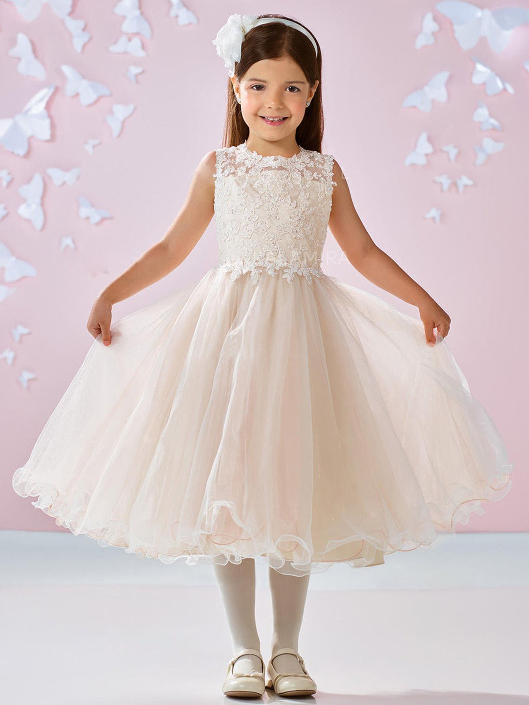 Ivory Champagne Lace Tulle Short Flower Girl Dress Kids Ball Gown ASD092