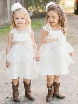 Short Knee Length Flower Girl Dress for Weddings Kids Ball Gown ASD097