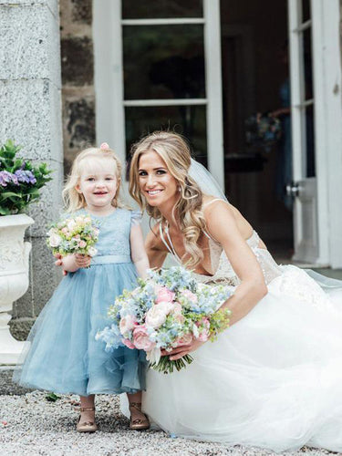 Short Blue Lace Tulle Flower Girl Dresses ASD100