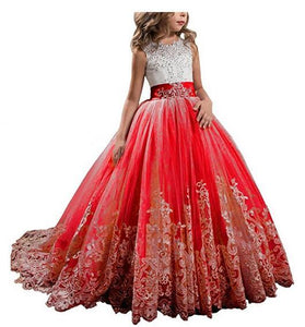 Vintage Lace Flower Girl Dresses Princess Ball Gown Pageant Dress MFD094