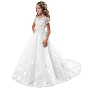 Stunning Lace White Blue Flower Girl Dresses with Butterfly Girls' Pageant Dress MFD120