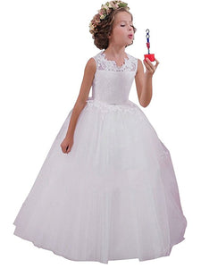 Round Neck A Line White Ivory Flower Girl Dresses First Communion Dress PFD036