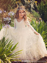 3/4 Long Sleeve Lace boho Flower Girl Dresses First Communion Dress PFD074