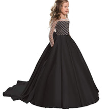 Long Sleeves A Line Satin Lace Flower Girl Dresses Kids Pageant Dress Princess Gown PFD135