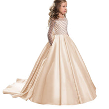 Long Sleeves A Line Satin Lace Flower Girl Dresses Kids Pageant Dress Princess Gown PFD135