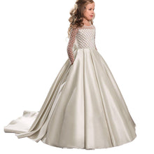 Long Sleeves A Line Satin Lace Flower Girl Dresses Kids Pageant Dress Princess Gown PFD135