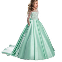 Long Sleeves A Line Satin Lace Flower Girl Dresses Kids Pageant Dress Princess Gown PFD135