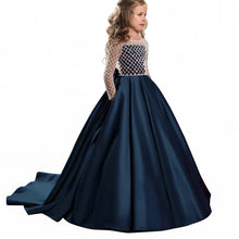 Long Sleeves A Line Satin Lace Flower Girl Dresses Kids Pageant Dress Princess Gown PFD135