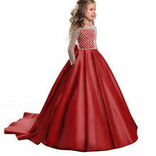 Long Sleeves A Line Satin Lace Flower Girl Dresses Kids Pageant Dress Princess Gown PFD135