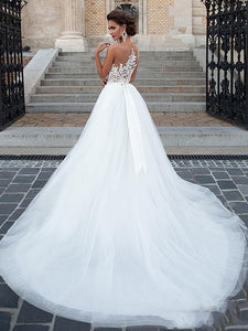 Lace Tulle Appliques Sleeveless Wedding Dress Beach Bridal Gown WD304