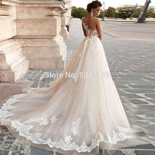 Romantic Champagne Lace Applique Scoop Neck Wedding Dresses with Detachable Beading Sash WD305