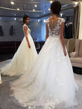 Scoop Neck  Applique A Line Sleeveless Illusion Wedding Dresses with Back Buttons WD308