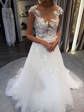 Scoop Neck  Applique A Line Sleeveless Illusion Wedding Dresses with Back Buttons WD308