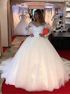 Charming Appliques Ball Gown Wedding Dresses Long Sleeves Bridal Gown WD310