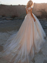Scoop Lace Applique A Line Wedding Dresses Sleeveless Tulle Boho Bridal Gown WD311