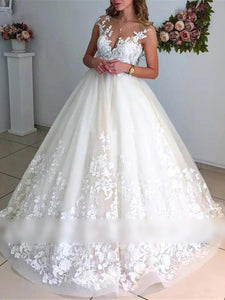 Elegant Lace Appliques Wedding Dresses Sleeveless Open Back Bridal Gown WD312