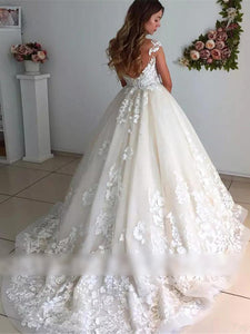 Elegant Lace Appliques Wedding Dresses Sleeveless Open Back Bridal Gown WD312