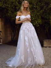 Off the Shoulder Appliques Lace Wedding Dresses A Line Bride Gown WD313