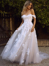 Off the Shoulder Appliques Lace Wedding Dresses A Line Bride Gown WD313