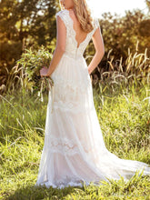 Lace Bohemian Wedding Dresses V-Neck Backless Illusion Country Bridal Gown WD316