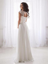 Scoop Neck Lace Beach Wedding Dress Sleeveless Chiffon Bridal Gown WD320