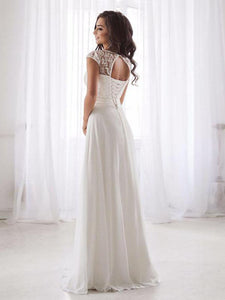 Scoop Neck Lace Beach Wedding Dress Sleeveless Chiffon Bridal Gown WD320