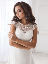 Scoop Neck Lace Beach Wedding Dress Sleeveless Chiffon Bridal Gown WD320