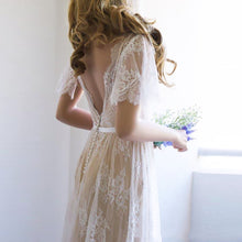 Romantic Champagne V Neck Backless Lace Wedding Dresses  WD322