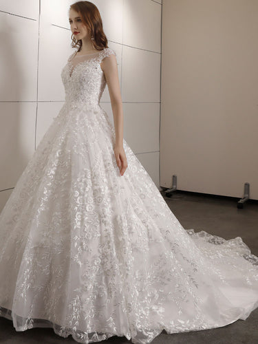 Vintage Lace Wedding Dress Court Train With Beading Top Bridal Gown WD323