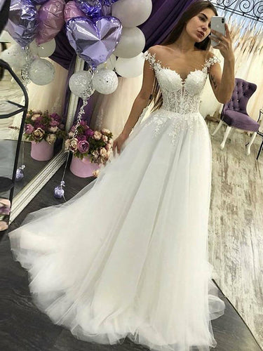 Shear Top Lace Tulle Appliques Wedding Dress Bridal Gown WD331