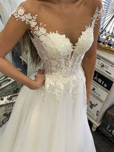 Shear Top Lace Tulle Appliques Wedding Dress Bridal Gown WD331