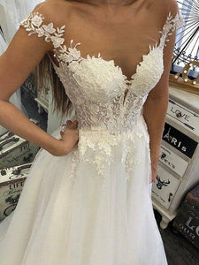 Shear Top Lace Tulle Appliques Wedding Dress Bridal Gown WD331