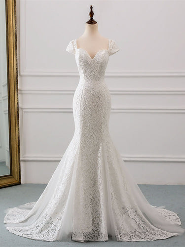 Cap Sleeve Lace Mermaid Wedding Dress Bridal Gown with Train WD332