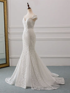 Cap Sleeve Lace Mermaid Wedding Dress Bridal Gown with Train WD332