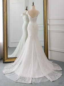 Cap Sleeve Lace Mermaid Wedding Dress Bridal Gown with Train WD332